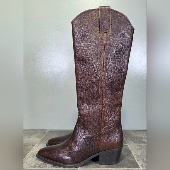 NEW ZARA TEXTURED LEATHER KNEE HIGH WESTERN BOOTS. - Picture 3 of 16